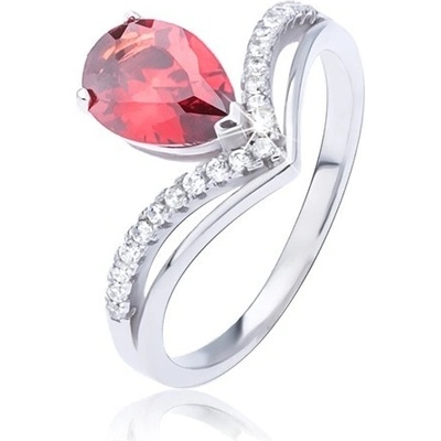 Šperky eshop prsten ze stříbra 925 červený slzičkový zirkon a zdvojená špička BB6.20