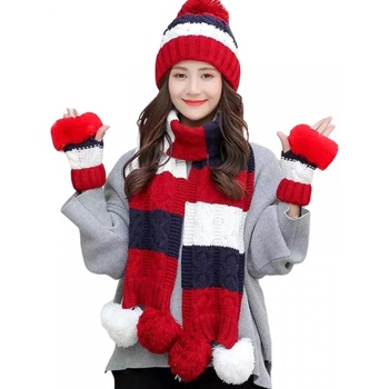 HARAHU Зимен плетен комплект - Червен kp21597 (21597)