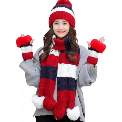 HARAHU Зимен плетен комплект - Червен kp21597 (21597)