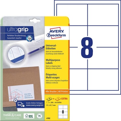 Avery-Zweckform 4782 97 x 67.7 mm papier biela 240 ks trvalé univerzálne etikety atrament, laser, kópie; 4782