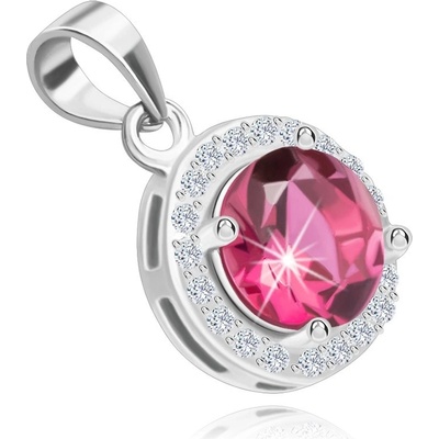 Šperky Eshop Stříbrný přívěsek čirý obrys kruhu, broušený růžový zirkon oválné očko SP84.11