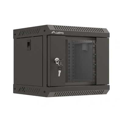 Lanberg Метален стелажен шкаф 10" 4U 300x300mm, стъклена врата, черен (WF11-3304-10B) (WF11-3304-10B)