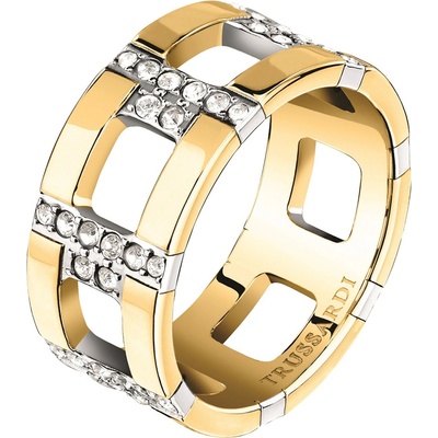 Trussardi pozlacený prsten se zirkony T-Logo TJAXC38