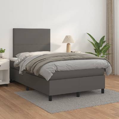 vidaXL Box spring postel s matrací 3142714 umělá kůže šedá