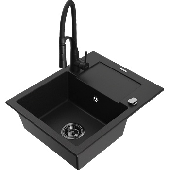 Mexen Enzo мивка гранитна с 1 отделение с отцедник и кухненски смесител Aster, черен - 6506-77-73450-70-B (6506-77-73450-70-B)