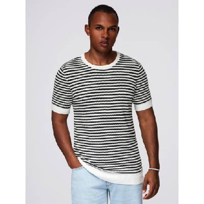 Ombre Clothing Мъжка моряшка раирана плетена тениска с ажурна плетка - черно-бяла Ombre Clothing | Cheren | МЪЖЕ | S