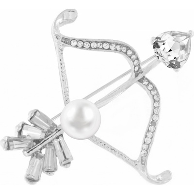 Biju brož luk a šíp s perlou a zirkony stříbrná 9001466-1