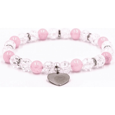 Milujeme Kameny Křišťál pukaný a růženín s přívěskem srdce náramek kulička NPAK190