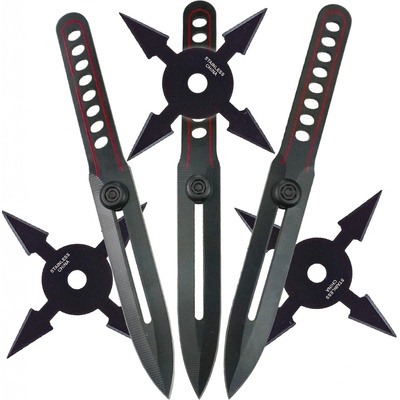 DCHT NINJA STRIKES 6v1 3 čtyřcípé hvězdice SMALL-ARROW BLACK + 3 vrhací nože REDLINE – Zboží Dáma