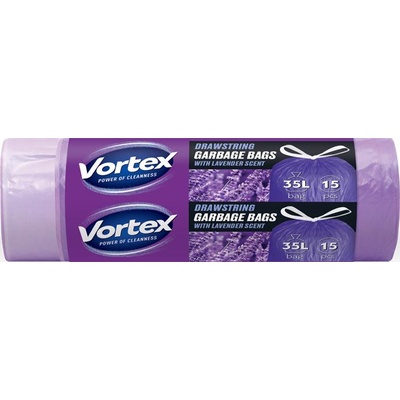 Vortex Торба за боклук с уплътнителна лента, 35 л, 15 бр. , 50x60 см, HDPE, 15 , VORTEX, с аромат на лавандула MSZ3515VORTEXSCENTLA (MSZ3515VORTEXSCENTLA)
