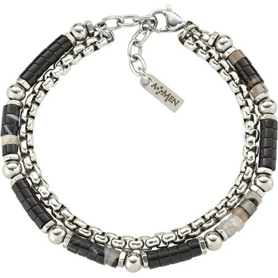 Amen Dvojitý pánský náramek s achátem ACBR2BBNGR