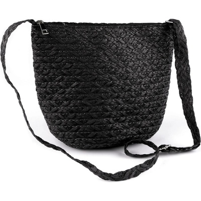 Kabelka z papierovej slamy crossbody 23x30 cm čierna
