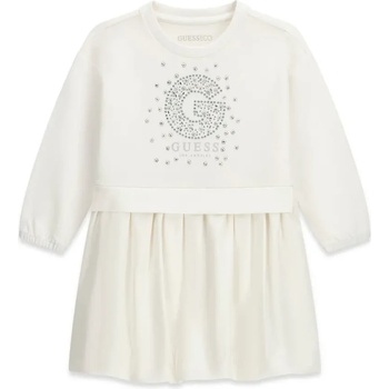 Guess Комбинирана рокля Guess за мини момиче в мръсно бял цвят с кристали и G отпред