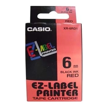 Casio XR-6RD1, 6mm x 8m, черен печат/червен фон, оригинален лента (XR-6RD1)