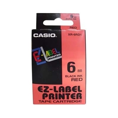 Casio XR-6RD1, 6mm x 8m, черен печат/червен фон, оригинален лента (XR-6RD1)