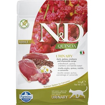 Farmina N&D Cat Quinoa Urinary - храна за котки в зряла възраст за здрав уринарен тракт с патешко месо; без зърно 0.300 кг