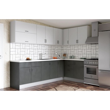 Кухненски комплект Лукс 18 МДФ супер мат сиво и МДФ супер мат светло сиво