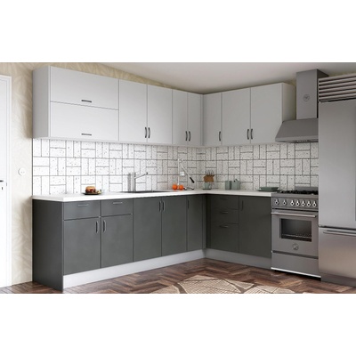 Кухненски комплект Лукс 18 МДФ супер мат сиво и МДФ супер мат светло сиво