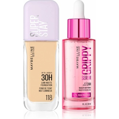 Maybelline New york set Super Stay Lumi Matte lehký make-up 35 ml + Maybelline New York Primer Grippy podkladová báze 30 ml kosmetická sada