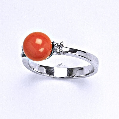 Čištín Zlatý prsten Swarovski perla Coral ,bílé i žluté zlato T 1207