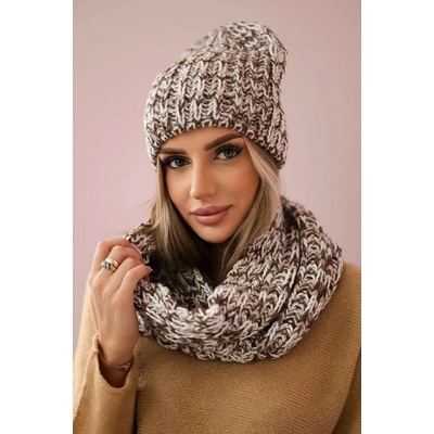 Fashionweek Dámský zimní komplet čepice a komín s fleecem K202 Capuccino