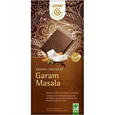 Gepa Bio mliečna čokoláda garam masala, 100 g