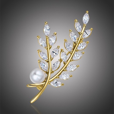 Éternelle brož s perlou a Swarovski Elements krystaly Sophie B7072/AL Bílá/čirá