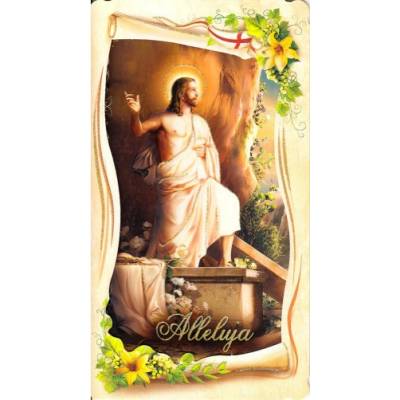 Pozdrav: Alleluja, vzkriesený Kristus vystupujúci z hrobu, flitrovaný - bez textu - DL/3-9