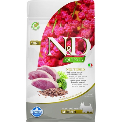 N&D Quinoa Dog Adult Mini Grain Free Neutered Duck Broccoli & Asparagus 0,8 kg