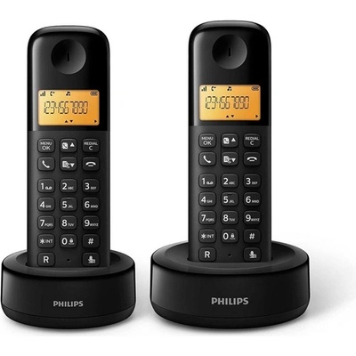Philips d160 duo безжичен dect телефон, ЧЕРЕН d1602b/53 (d1602b/53)