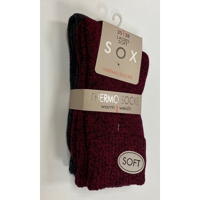 Sox dámske teplé bavlnené ponožky s jemným lemom 2 páry Bordó + antracit