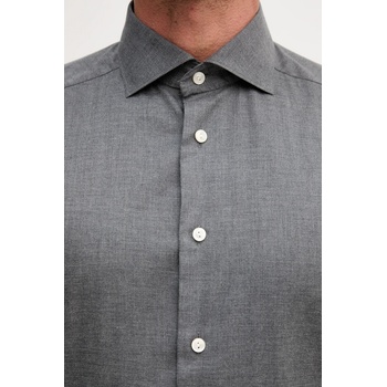 Eton Памучна риза Eton в сиво с кройка по тялото с италианска яка 100013963 (100013963)