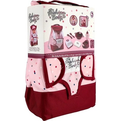 Teddies Batoh s nosítkom pre bábiku látka 17x26cm s doplnkami pre bábiku