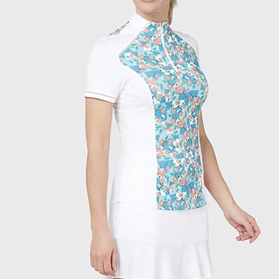Callaway Dámska polokošeľa Golf SS CUBIST ORANGES PRINTED ZIP biela s potlačou pomarančov