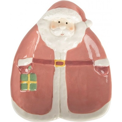 Clayre & Eef Růžový dezertní keramický talířek Santa Claus - 20 x 16 x 4 cm
