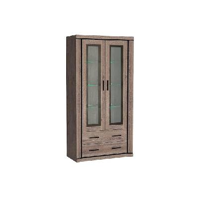 Висока витрина с две врати и две чекмеджета dallas d-17 дъб трюфел