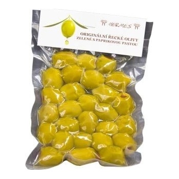 D.M.Hermes Originální řecké olivy zelené s paprikovou pastou vakuované 160 g