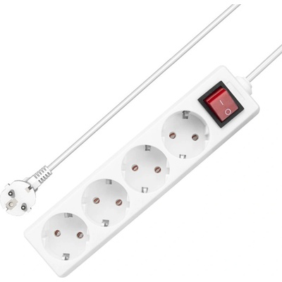 Удължител No brand, 4 гнезда, 250V, 16A, Кабел, 1m, С ключ, Бял - 17877 (17877)