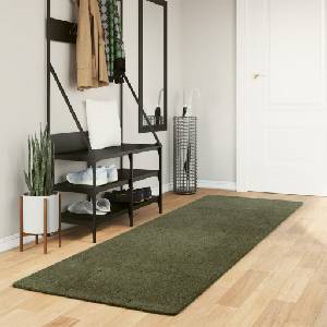 vidaXL Килим HUARTE с къс косъм, мек и миещ се, горско зелен 80x250 см (375092)