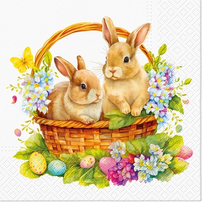 PAW Ubrousky TaT Bunnies in Basket 33x33cm
