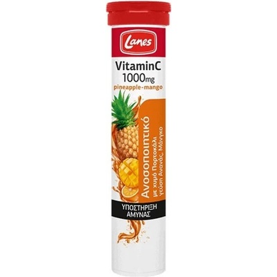 LANES Хранителна добавка витамин C ефервецентни таблетки , Lanes Vitamin C 1000mg Pineapple-Mango 20 eff tabs
