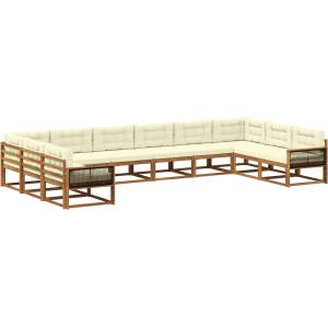 vidaXL Комплект дивани за открито 10 бр. Натурален и Крема (3382923)