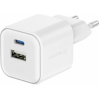 TRAVEL CHARGER GaN 1x USB-C 20W PD AND 1x USB-A 18W QC Цвят: бял