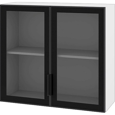 ИРИМ Горен шкаф витрина с две стъклени врати Сити БАЛ-119 бяло гладко / стъкло Алу глас 80 см