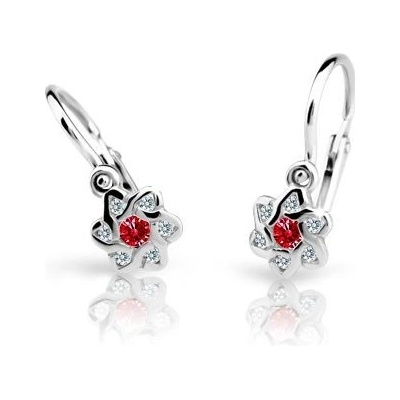 Danfil dětské náušnice kytičky C2149 z bílého zlata s kamínkem Ruby Dark zapínání brizura