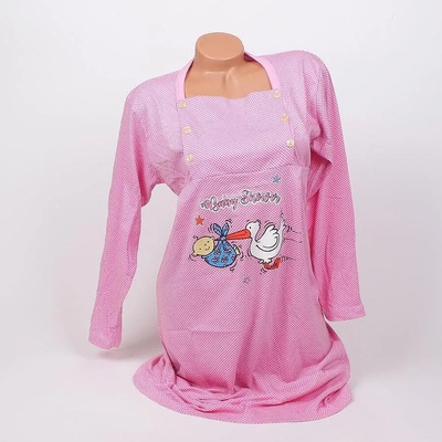 Нощница за кърмачки в розово с щъркел и малки точици