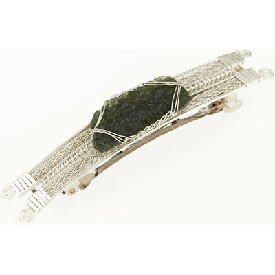 My Moldavite Stříbrná spona do vlasů s přírodním vltavínem 9085