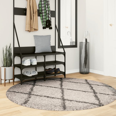 vidaXL Шаги килим с дълъг косъм, модерен, бежово и антрацит, Ø 160 см (375400)