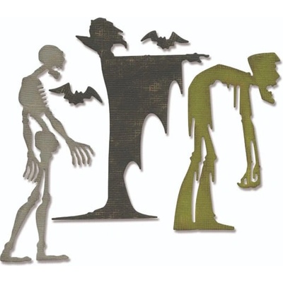 Sizzix Thinlits vyřezávací kovové šablony zombie, smrtka, drakula 4 ks
