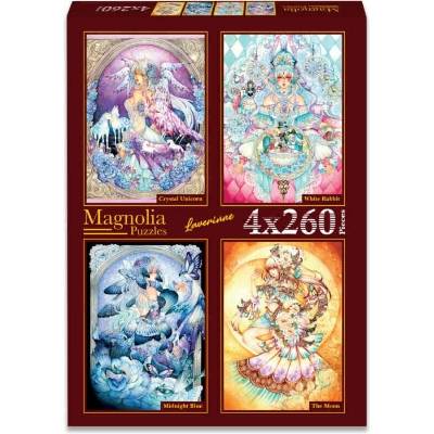 MAGNOLIA Křišťálový jednorožec Bílý králík Půlnoční modř a Měsíc 4x260 dílků